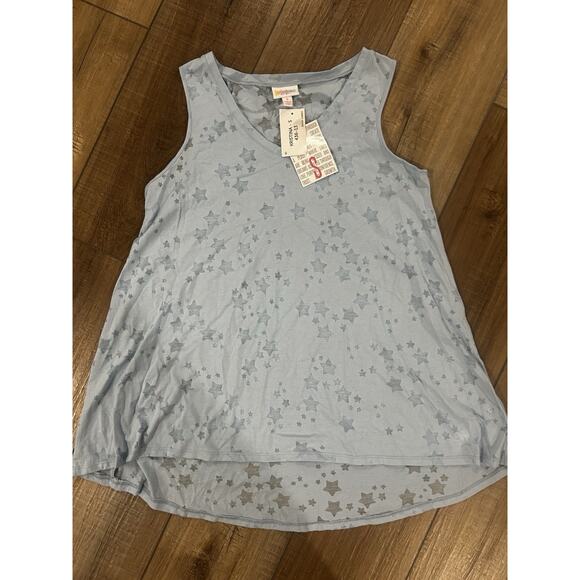 LuLaRoe Sleeveless Tank Top Americana Small Light Blue Burnout Stars NWT - Picture 1 of 5
